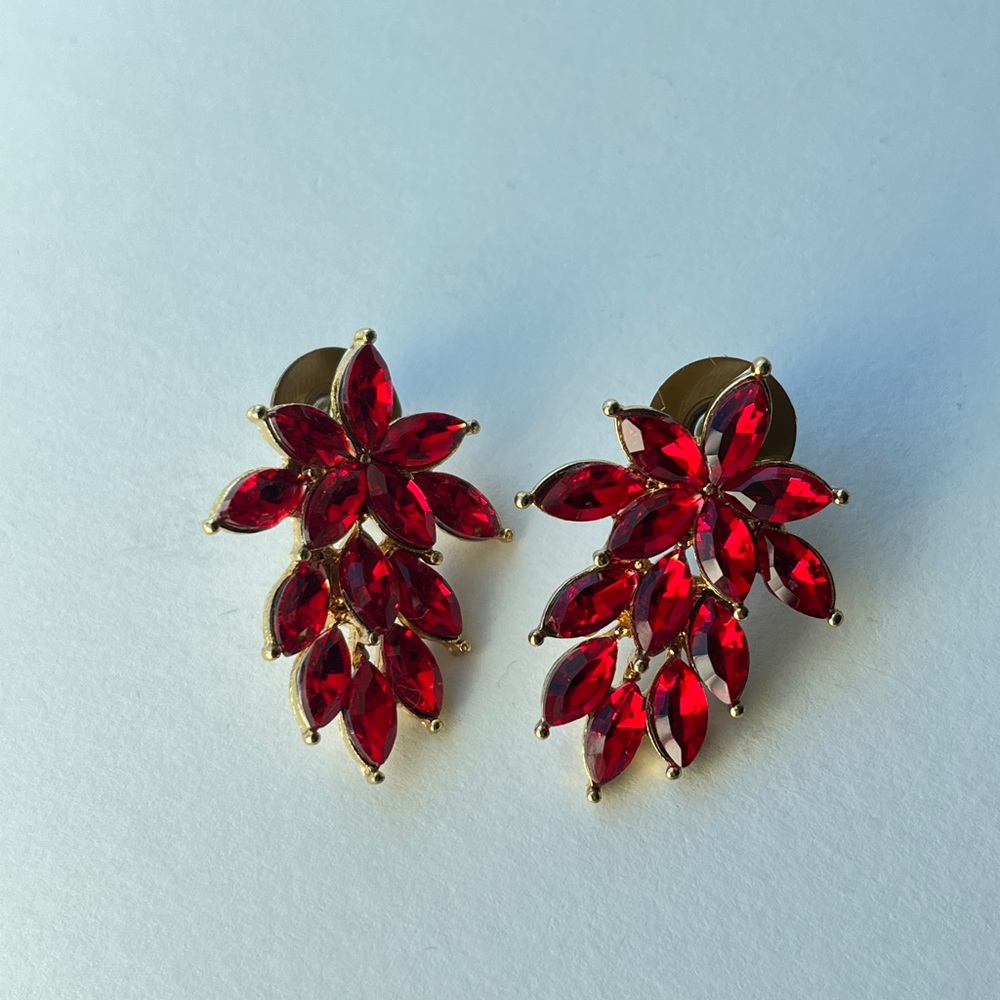 Monet Red Leaf Cluster Earrings
